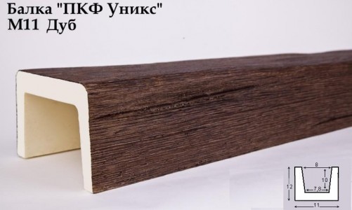 Балка декоративная Уникс М11 Дуб (3 м) из полиуретана