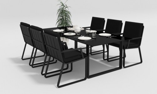 Gardenini - Обеденная зона Gardenini Voglie Carbon 220 Черный со стульями Voglie Armrest Обеденная зона Gardenini Voglie Carbon 220 Черный со стульями Voglie Armrest
