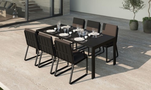 Gardenini - Обеденная зона Gardenini Malia Carbon 180 Антрацит со стульями Voglie Armrest Обеденная зона Gardenini Malia Carbon 180 Антрацит со стульями Voglie Armrest