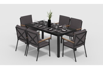 Обеденная зона Gardenini Calma Carbon 180 Антрацит со стульями Calma S