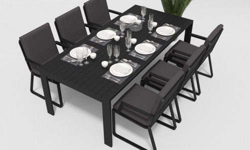 Gardenini - Обеденная зона Gardenini Malia Carbon 180 Антрацит со стульями Voglie Armrest Обеденная зона Gardenini Malia Carbon 180 Антрацит со стульями Voglie Armrest