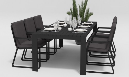 Gardenini - Обеденная зона Gardenini Malia Carbon 180 Антрацит со стульями Voglie Armrest Обеденная зона Gardenini Malia Carbon 180 Антрацит со стульями Voglie Armrest