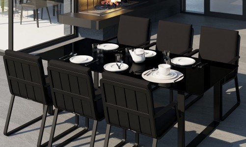 Gardenini - Обеденная зона Gardenini Voglie Carbon 220 Черный со стульями Voglie Armrest Обеденная зона Gardenini Voglie Carbon 220 Черный со стульями Voglie Armrest
