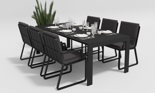 Gardenini - Обеденная зона Gardenini Malia Carbon 180 Антрацит со стульями Voglie Armrest Обеденная зона Gardenini Malia Carbon 180 Антрацит со стульями Voglie Armrest